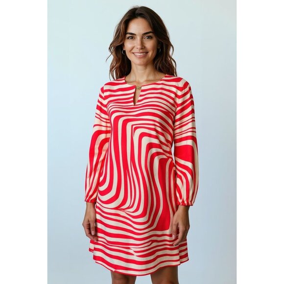 Tahari Arthur S. Levine Women’s Dress Size 10 Red White Geometric Print Career - Picture 1 of 10